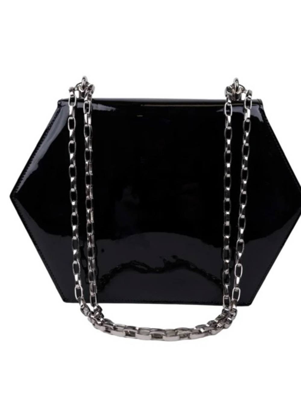 Dolce & Gabbana Black Patent Hexagon Crossbody with Silver #DG Logo - Picture 2 of 4
